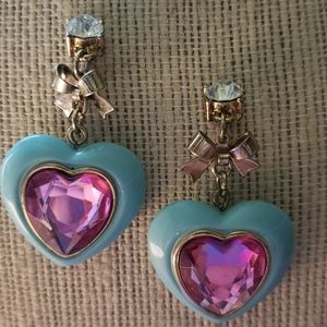 Betsey Johnson teal heart earrings